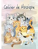  Cahier de Musique avec Portée Grand Format: Carnet de Partitions à remplir,12 Portées par Page, Parfait pour la Composition Musicale et l\'apprentissage du solfège, Motif Chat Aquarelle
