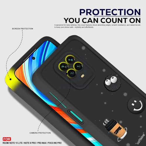 Image of AESTMO Back Case Cover for Mi Redmi Note 10 Lite /Note 9 Pro /Pro Max /Poco M2 Pro | Cute Fun Cartoon 3D Ball | Coffee Silicone Case | Full Body Protection | Camera Protection Back Cover (Black)