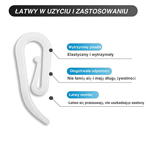 CZ Store®-Haczyki do Zasłon | Zestaw 100 Sztuk | ✮Dożywotnia Gwarancja✮-Plastikowe Haczyki do Zasłon i Firan-Haczyki do Szyn, Karniszy, Drzwi i Zasłon Prysznicowych | 28 × 12 MM