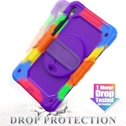 SEYMAC stock Case for Samsung Galaxy Tab S10 FE / S9 / S9 FE 5G Tablet Case Protective with Screen Protector, Pencil Holder, 360 Rotate Stand, Hand Strap, Shoulder Strap, Purple