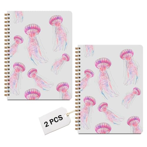 Image of 2Pcs Pink Jellyfish Spiral Notebooks for Women, A5 Hardcover Notebook Journal, College Ruled Notebook Lined Travel Journal for Writing Office Note Taking, Jellyfish Gifts for Women, 8.3x5.8inch