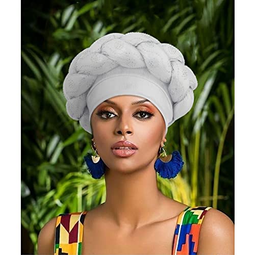 Woeoe African Turban Head Wrap Silver Braid Beanie Cap Headwear Crystals Twisted Head Turbans For Women And Girls (Silver) #TOP3