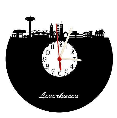 bigcopy e.K. Reloj de pared Leverkusen Skyline con esfera, reloj de cristal acrílico de alta calidad con movimiento de cuarzo