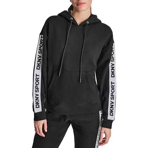 Image of DKNY Women's Sleeve Logo Tape Pullover Hoodie Sweatshirt