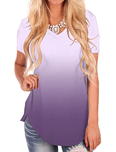 Shirts for Women Summer Short Sleeve Soft Casual Slim Fit Tops Lilac S