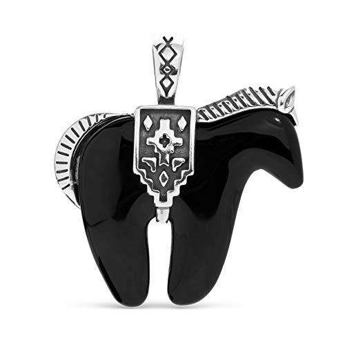 American West Jewelry Sterling Women's Pendant Enhancers Black Agate Gemstone Horse Design