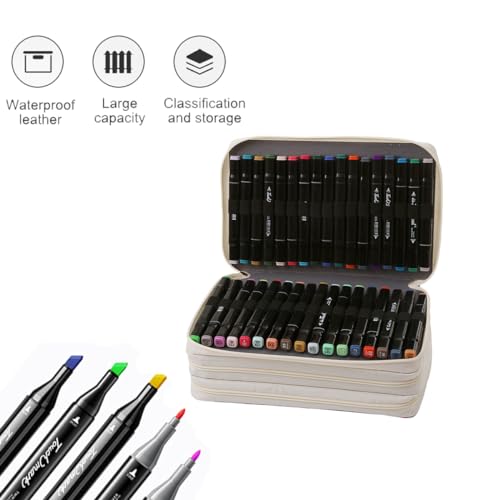 Image of 102 Slots Marker Pen Organizer Case w /Handle | Portable Multilayer Holder for Watercolor Pencils & Gel Pen Markers for Artists, Sketching, Drawing