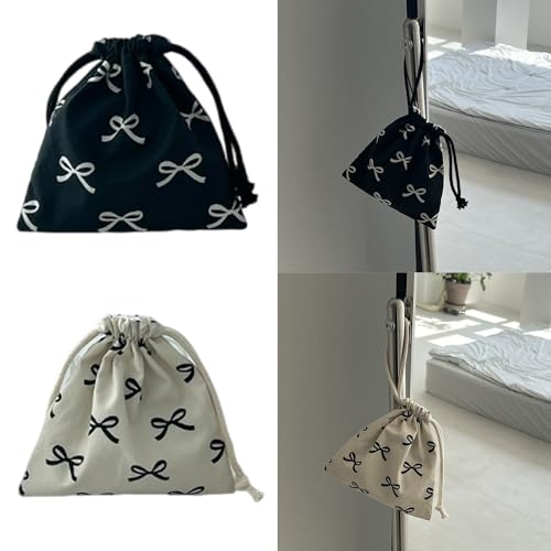Ribbon Bowknot Drawstring Pouches Versatile Cotton Bowknot Bag with Drawstring Closure for Women's Small Gadgets2