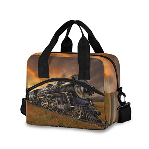 Keceur Beautiful Steam Train Lunch Bag For Women/Men,Insulated Lunch Box Cooler Bag For Boys Girls,Collapsible Leakproof Lunch Bag With Adjustable Shoulder Strap For Work Office School Picnic Beach #TOP17