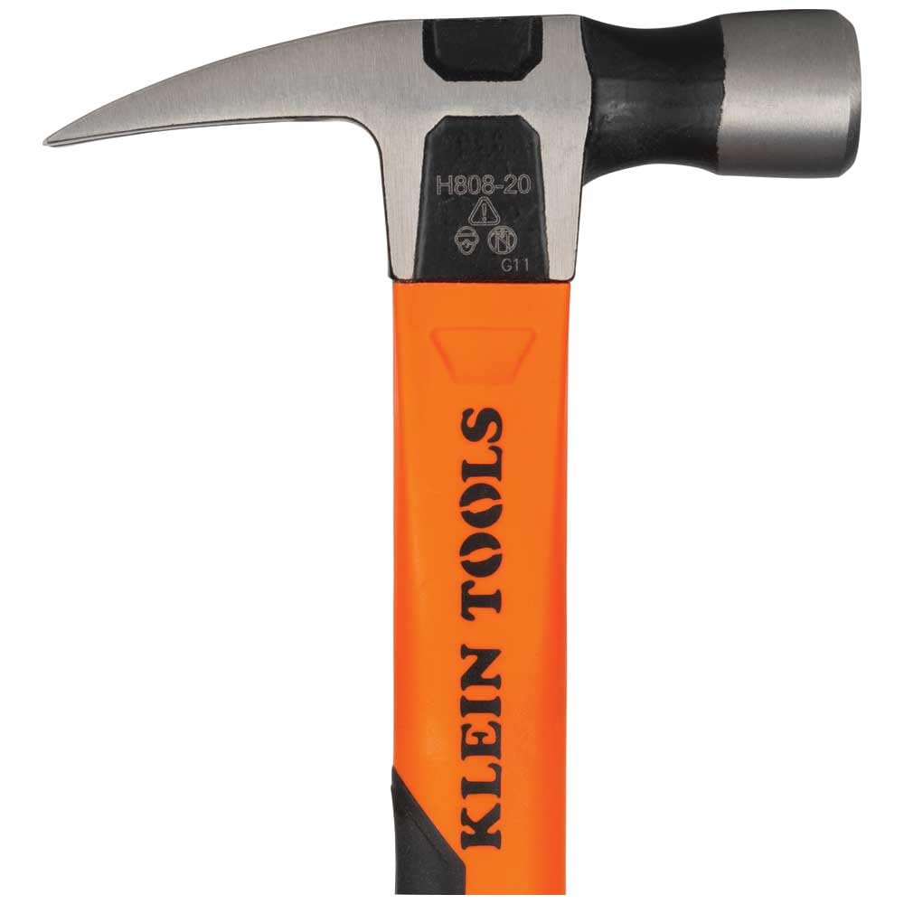 Klein Tools H80820 - Martello da carpentiere dritto, 567 g, manico antiscivolo in fibra di vetro con impugnatura ammortizzante con foro per legare, 33 cm