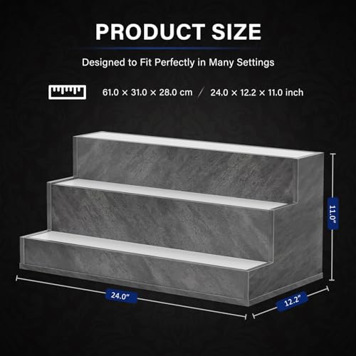 LED Lighted Liquor Bottle Display Shelf, 24 Inch Bar Display Shelf with DIY Illuminated App & Remote Control, 3 Step Freestanding Holding Bottles for Home Bar, Party, Grey L