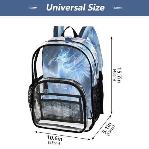 White Blue Phoenix Clear Backpack Heavy Duty See Through Transparent PVC BookBag for Kids Boy Girl School Work4