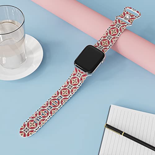 Image of Compatible with Apple Watch Band 41mm 40mm 38mm 49mm 45mm 44mm 42mm Women Girl, Ethnic Print Lace Hollow-out Soft Silicone Sport Bands For iWatch Ultra SE Series 10 9 8 7 6 5 4 3 2, EthnicR-38