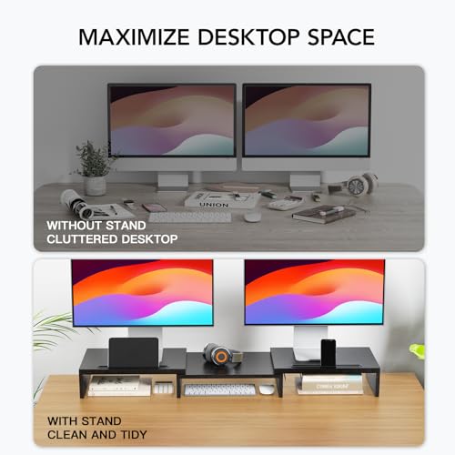 image for HUANUO Dual Monitor Stand Riser, Adjustable Monitor Stand for Desk wit