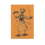 XGKJDS Exquisiter Kunstdruck auf Leinwand, Gothic-Skelett, Koch, Essen, Poster mit Burgern, moderne Familienschlafzimmer-Dekoration, 40 x 60 cm