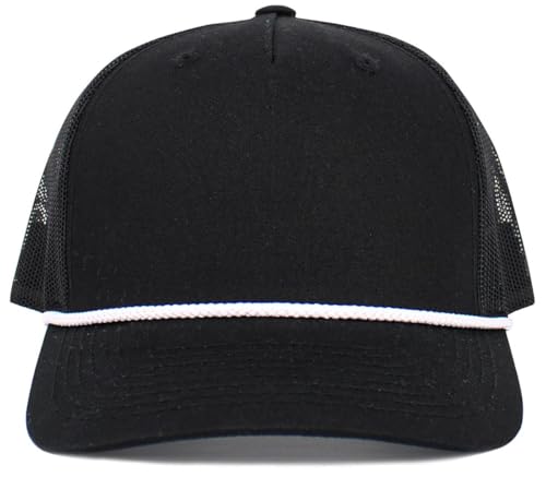 Image of KBE-5-ROPE BLK-WHT Classic 5 Panel Cotton Twill Mesh Trucker Cap Hat Adjustable Snapback Hat