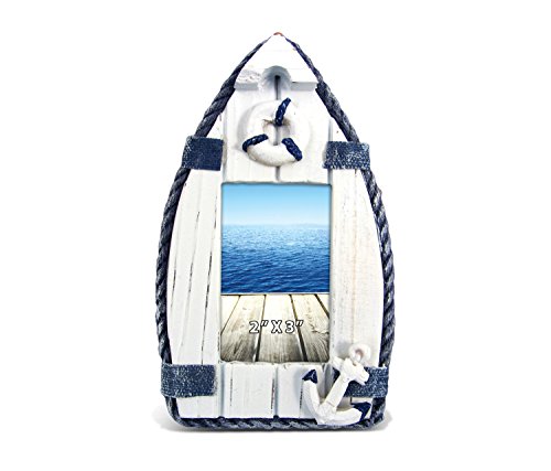 Puzzled CoTa Global Boat Beach 2x3 Frame - White Distressed Wood Boat Anchor Photo Frame for Summer Vacation Memory, Handmade Beach Sand Nautical Picture Frame For Tabletop or Wall Hang - 5.8. Inch
