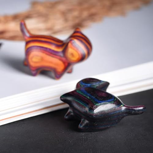 Estatua pequeña de gato tallada en madera negra y morada miniatura 5