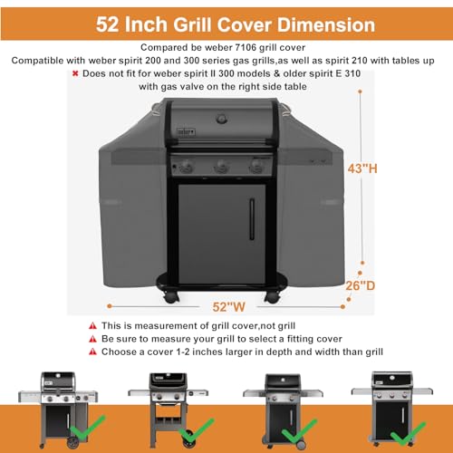 Ultima Durable Grill Cover for Weber Spirit 200 and 300 Series Outdoor Grill,52 Inch Heavy Duty Waterproof Rip-Proof BBQ Cover,Fade Resistant 7106 Gas Grill Cover for Weber with Straps and Air Vent - Thumbnail 7
