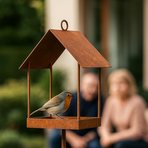 Vogelhaus mit Ständer ∣ 143 cm hoch ∣ wetterfest aus Metall ∣ Stabiler rustikaler Look ∣ Vogelfutterstation, Vogelfutterhaus ∣ Vorgelfutterhäuschen Vogelhaus mit Ständer ∣ 143 cm hoch ∣ wetterfest aus Metall ∣ Stabiler rustikaler Look ∣ Vogelfutterstation, Vogelfutterhaus ∣ Vorgelfutterhäuschen