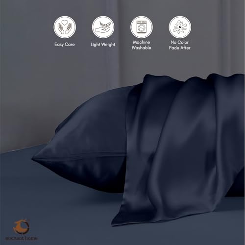 Image of 300 TC Art Silk Satin Pillow Cover Set | Durable Satin Pillow Cover with Envelope Closure | Luxury Satin Pillow Covers | Cozy Satin Pillow Covers (2, Navy Blue)