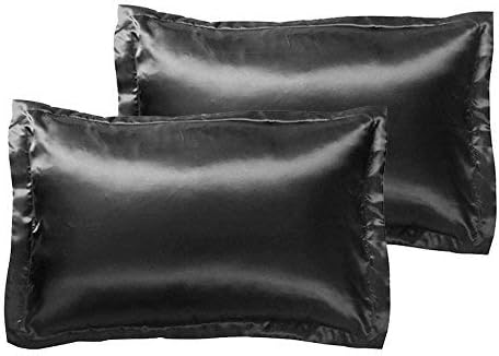 ODOMY 2 Pack Satin Silk Pillow Case Soft Pure Mulberry pillow Case Cover for Hair and Skin (Black)