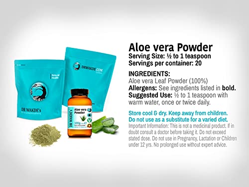 Dr Wakde's Aloe Vera Leaf Powder - 100G (3.5Oz) | Pure, Raw & Dried Powder | Natural Aroma And Freshness | Fine Powder | Vegan | Premium Grade | Nothing Added, Nothing Removed #TOP3