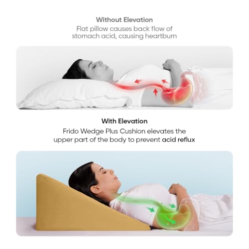 Image of Frido Wedge Plus Cushion for Sleeping & Acid Reflux Relief | Memory Foam Pillow | High Resillience Foam | Orthopedic Wedge Cushion for Leg Elevator | Pregnancy | GERD | Mustard Yellow- Pack of 1