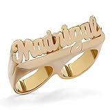 Gemiac Custom Name Ring for Women Gold Plated Rings Unisex Initial Ring Personalized Two Finger Ring Jewelry Gift for Women Men