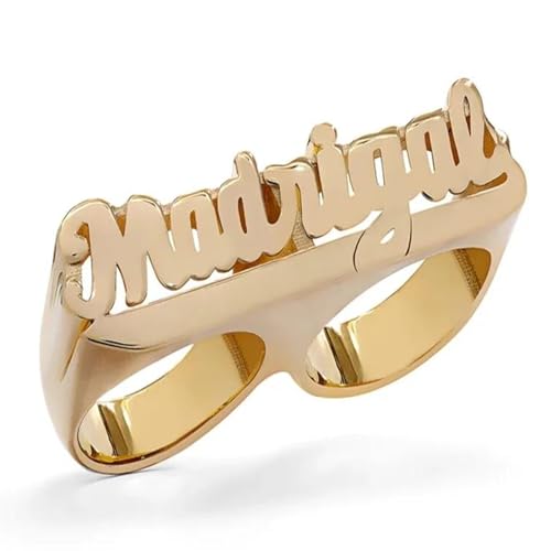Gemiac Personalized Name Ring with Heart 18K Gold Plated Ring Unisex Custom Nameplate Initial Ring Jewelry Gift for Women Men