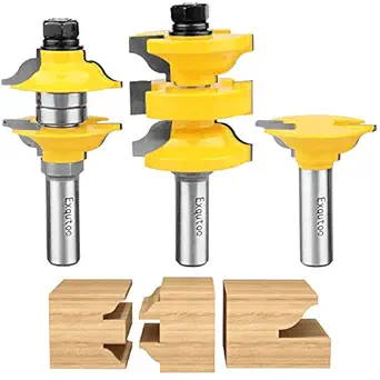 Exqutoo 1/2 Inch Shank 3 Piece Router Extension Tenon Drill Bit Set for Entry Door Rails and Door Frame Wood Milling Cutter Door