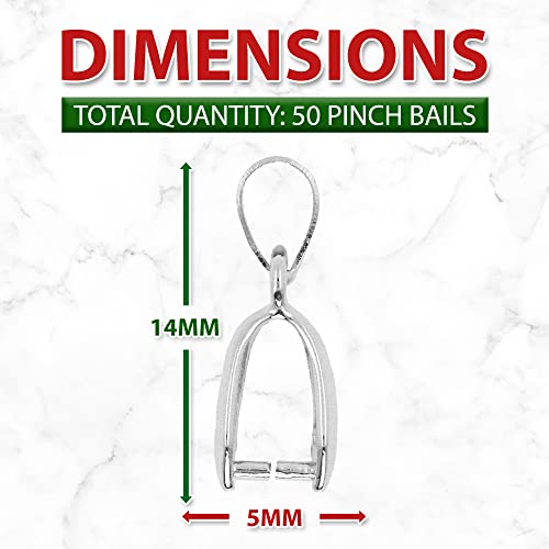 Mandala Crafts Metal Pendant Clasp Connectors Bails For Necklace - Pinch Bails For Jewelry Making - Silver Pinch Bail Pendant Findings Charm Clasp Clips 50 Pcs 5X14Mm #TOP2