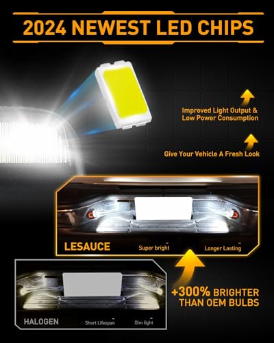 Image of LESAUCE Red U-shaped LED License Plate Lights Tag Lamp Assembly Replacement for Chevy Silverado 1500 2500 3500 Suburban Tahoe GMC Sierra Yukon XL, 6000K White, Pack of 2