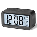 Travel Digital Alarm Clock,Battery Operated with Backlight, Indoor Temperature, Desk Small Clock,Snooze Model,12/24H Display for Bedrooms Heavy Sleepers Kids Travel Bathroom (Black)