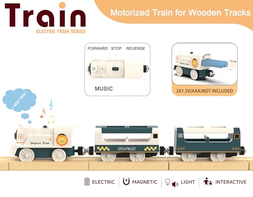 Image of Battery Powered Train Set for Railway System, Electric Train Toys for Wooden Tracks, 3Pcs Motorized Locomotive Trains for Toddlers Compatible with Thomas & Friends, Brio, Chuggington
