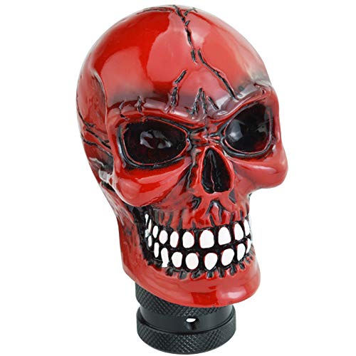 Lunsom Skull Gear Shift Head Resin Shifter Knob Car Transmission Shifting Stick Handle Fit Automatic Manual Vehicle (Red B)