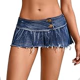 Aeghmry Sexy Low Rise Pleated Denim Mini Skirt Casual Party Skirts Summer Beach Wear (US, Alpha, Small, Regular, Regular, Dark Blue)