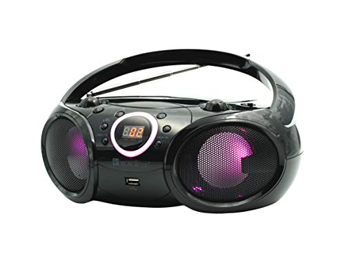 SINGING WOOD, CD Player Boombox, CD/CD-R/CD-RW, Portable w/Bluetooth, USB, AM/FM Radio, Aux Line-Input, Headset Jack, Foldable Carrying Handle and LED Light (Phantom Black) - Thumbnail 7