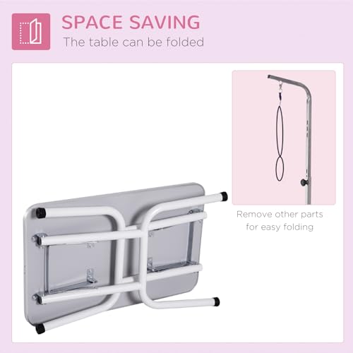 PawHut 32" Foldable Dog Grooming Table Pet Drying Beauty Table Adjustable Fixed Arm Rubber Top, Pink - Image 3