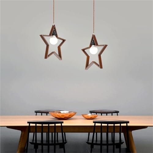 Chandelier pentagram solid wood pour éclairage suspendu de cuisine et salle à manger 36cm