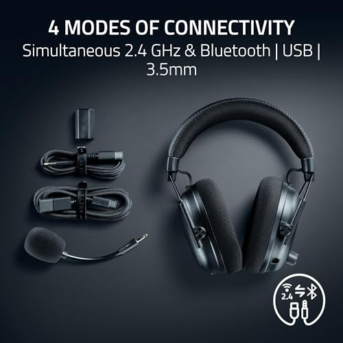 Image of Razer BlackShark V3 Pro Wireless ANC Gaming Headset for PC: Full Band Mic - 50mm Drivers - 2.4 GHz, Bluetooth, USB, 3.5 mm - Works with Mac, PS5, Nintendo Switch, Smartphone - Counter-Strike 2 Edition