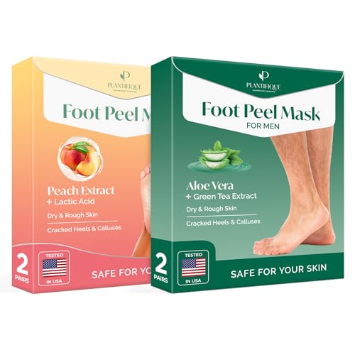 PLANTIFIQUE Calcetines Exfoliantes para Hombres - Mascarilla Peeling Quita Callos para Pies Secos y Agrietados - 2 Pares & Mascarilla Pies Peeling con Melocotón - Calcetines Exfoliantes - 2 Pares