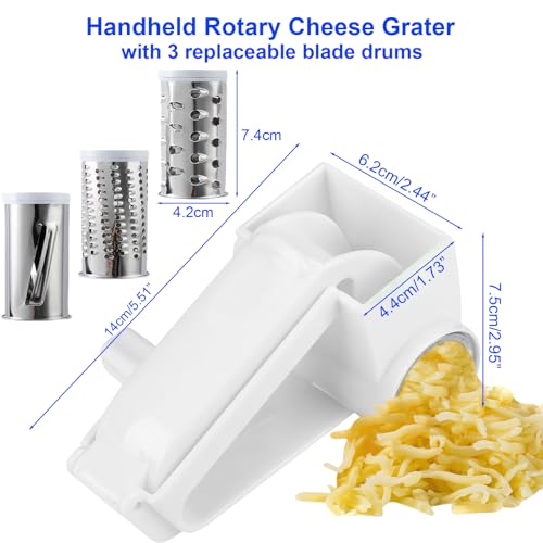 Rotary Cheese Grater, Manual Stainless Steel Food Grater with 3 Interchangeable Drums for Cheese, Chocolate, Handheld Shredder for Kitchen and Cooking - Image 6