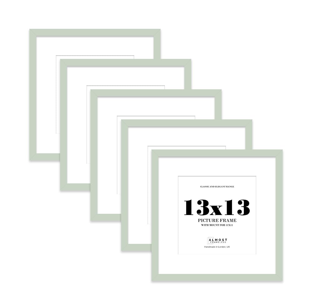 13x13 Mint Green Picture Frame with Mount for 11x11 Photos, Prints - Modern Square Wall Frame, Set of 5