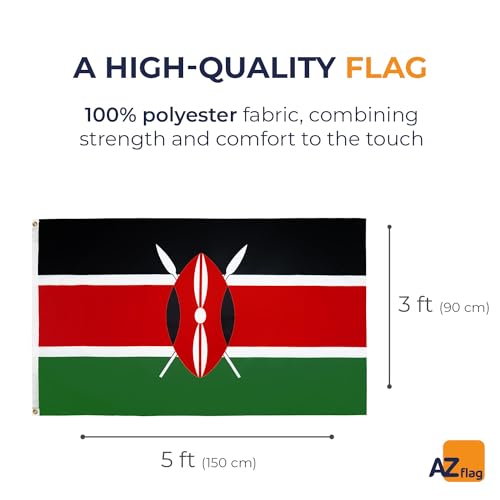 AZ FLAG, Kenya Flag, 3x5 Ft, Light Polyester Kenyan Banner with Two Brass Eyelets, Fade Resistant, Vivid Colors, 3' x 5' Feet - Image 2
