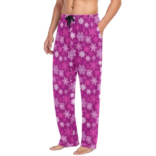 Mens Cotton Pajama Pants Sleep Lounge Pj Bottoms Sleepwear with Pockets Drawstring S Snowflake4