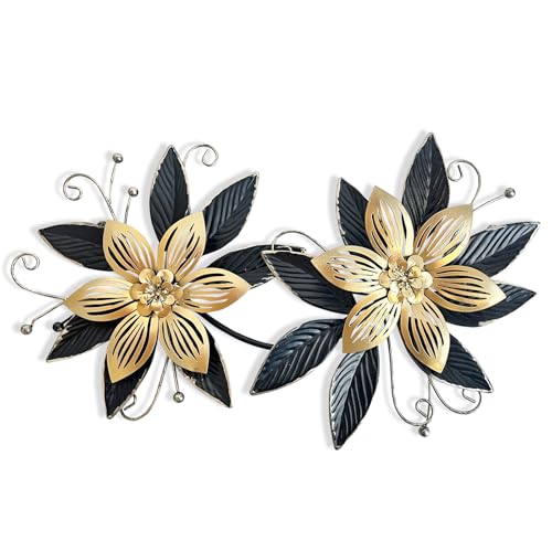 LIFFY Black Gold Metal Flowers Wall Decor,15" 3D Multi-layer Modern
