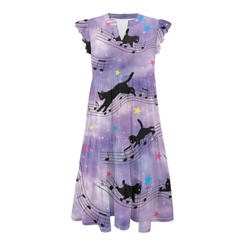 Image of Women's Casual Ruffle Sleeve Dress V Neck Pullover Dress Flowy A-Line Pleated Lightweight Dress with Pockets