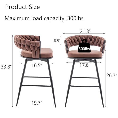 Butacos modernos de altura para barra Canxkun, juego de 2 unidades, asiento tejido, giro de 360°, para isla de cocina, cafetería o barra (marrón) miniatura 2