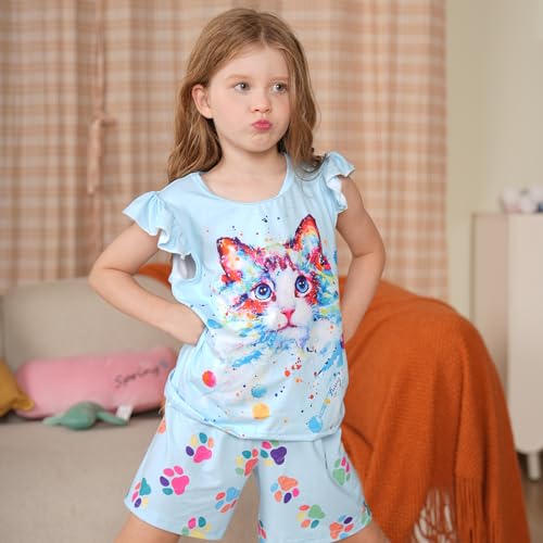 LQSZ Girls Pajamas Set Toddler Girls Gifts PJs Summer Sleepwear for Little Kids 2-12 Years2
